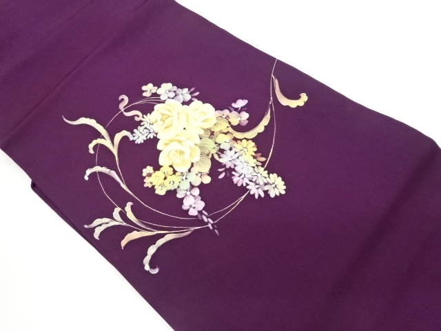 JAPANESE KIMONO / SHIOZE GOLD / SILVER-DECORATED HAND-PAINTED FLORAL D